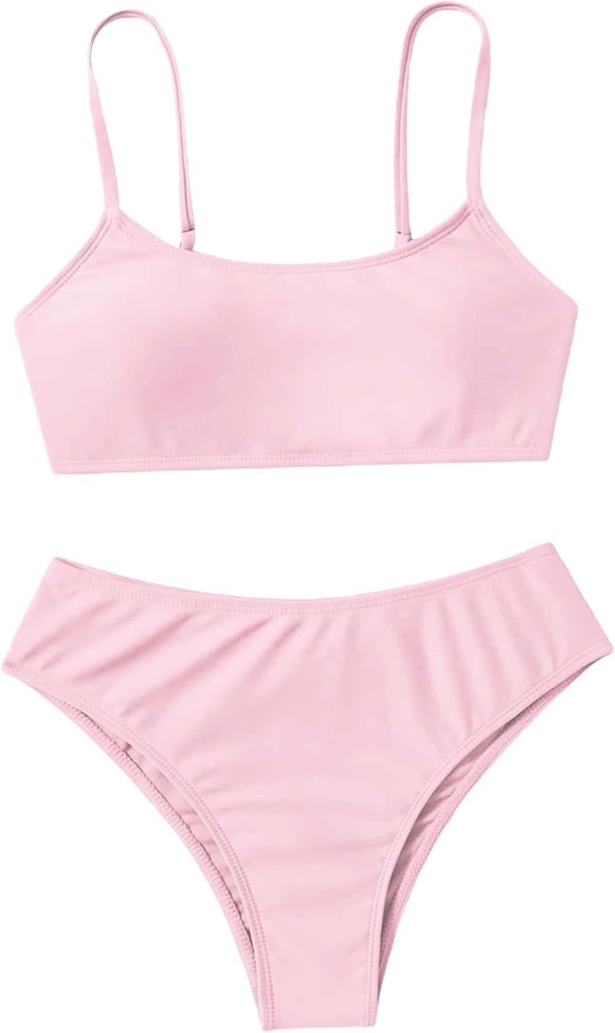SHENHE Girl's 2 Piece O Ring Bikini High Waisted Spaghetti Strap Cute Swimsuit Bathing Suit