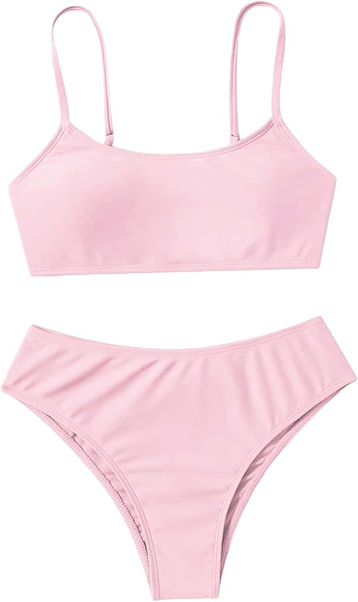 SHENHE Girl's 2 Piece O Ring Bikini High Waisted Spaghetti Strap Cute Swimsuit Bathing Suit