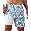 Gleeease 7inch Mens Swim Trunks 2 in 1 with Compression Liner Pockets Drawstring Quick Dry Stretch Lined Funny Beach Pool
