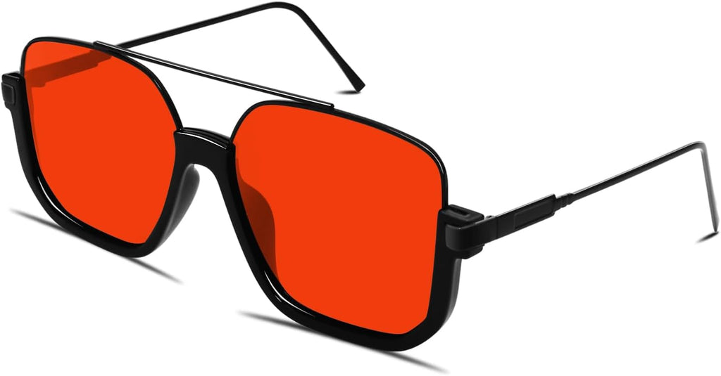 GUVIVI Retro Oversized Aviator Sunglasses for Women Men Square Double Bridge Pilot Sun Glasses 70s Trendy Shades