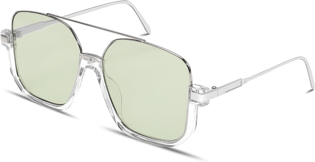 GUVIVI Retro Oversized Aviator Sunglasses for Women Men Square Double Bridge Pilot Sun Glasses 70s Trendy Shades