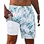 Gleeease 7inch Mens Swim Trunks 2 in 1 with Compression Liner Pockets Drawstring Quick Dry Stretch Lined Funny Beach Pool