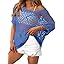 Dokotoo Women's Crochet Cover Up Tops Summer Short Sleeve Off Shoulder Sweater Shirts Beach Swimsuit Coverup