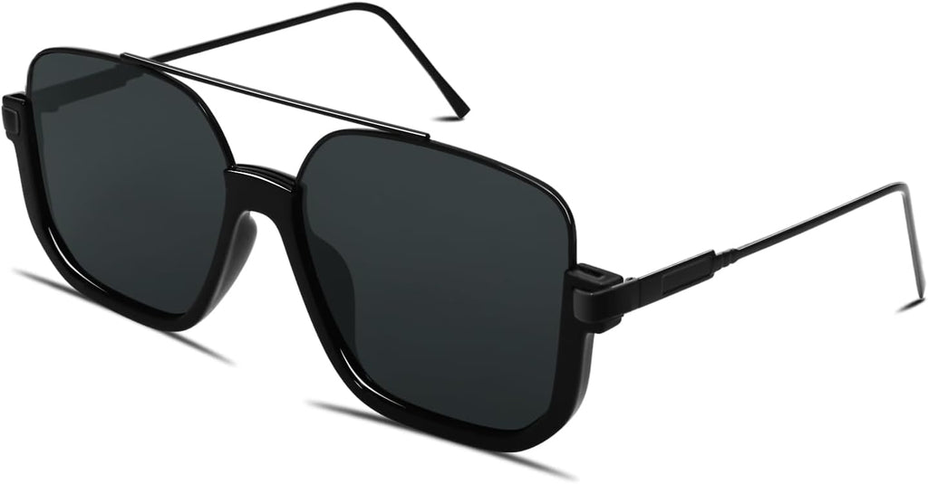 GUVIVI Retro Oversized Aviator Sunglasses for Women Men Square Double Bridge Pilot Sun Glasses 70s Trendy Shades