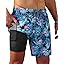 Gleeease 7inch Mens Swim Trunks 2 in 1 with Compression Liner Pockets Drawstring Quick Dry Stretch Lined Funny Beach Pool
