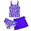 Girls Swimsuits 3 Piece Tankini Bathing Suit Set Cute Bikini Swimwear with Cover Ups Beach Skirt 5-16 Years