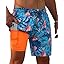 Gleeease 7inch Mens Swim Trunks 2 in 1 with Compression Liner Pockets Drawstring Quick Dry Stretch Lined Funny Beach Pool