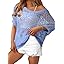 Dokotoo Women's Crochet Cover Up Tops Summer Short Sleeve Off Shoulder Sweater Shirts Beach Swimsuit Coverup
