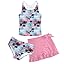 Girls Swimsuits 3 Piece Tankini Bathing Suit Set Cute Bikini Swimwear with Cover Ups Beach Skirt 5-16 Years