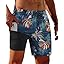 Gleeease 7inch Mens Swim Trunks 2 in 1 with Compression Liner Pockets Drawstring Quick Dry Stretch Lined Funny Beach Pool