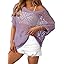 Dokotoo Women's Crochet Cover Up Tops Summer Short Sleeve Off Shoulder Sweater Shirts Beach Swimsuit Coverup