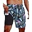 Gleeease 7inch Mens Swim Trunks 2 in 1 with Compression Liner Pockets Drawstring Quick Dry Stretch Lined Funny Beach Pool