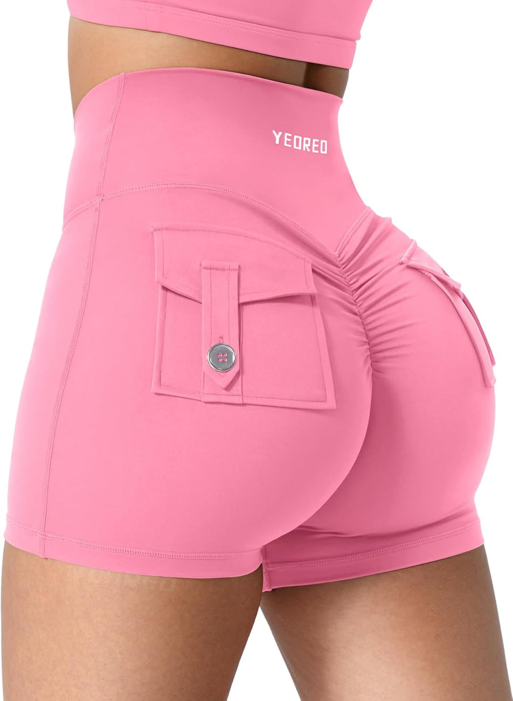 YEOREO CoreFlex Scrunch Workout Shorts with Pockets Charm Gym Biker Shorts for Women High Waisted Booty Yoga