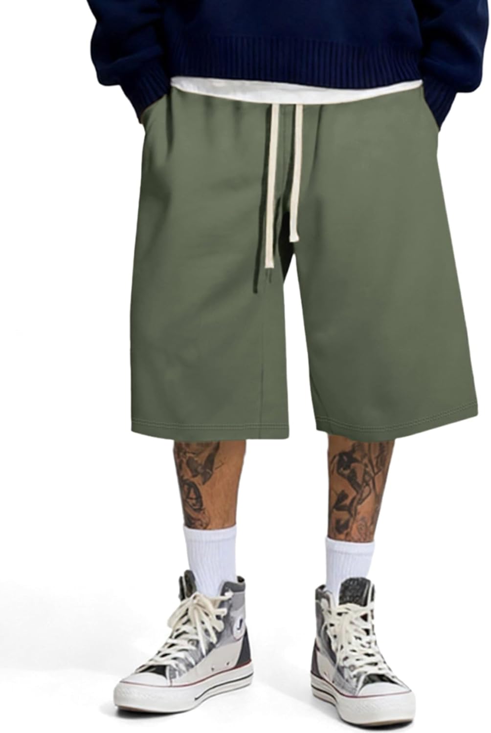 JMIERR 2026 Men's Baggy Sweat Shorts Lightweight Under Knee Casual Drawstring Y2K Shorts Loose Fit Gym Shorts