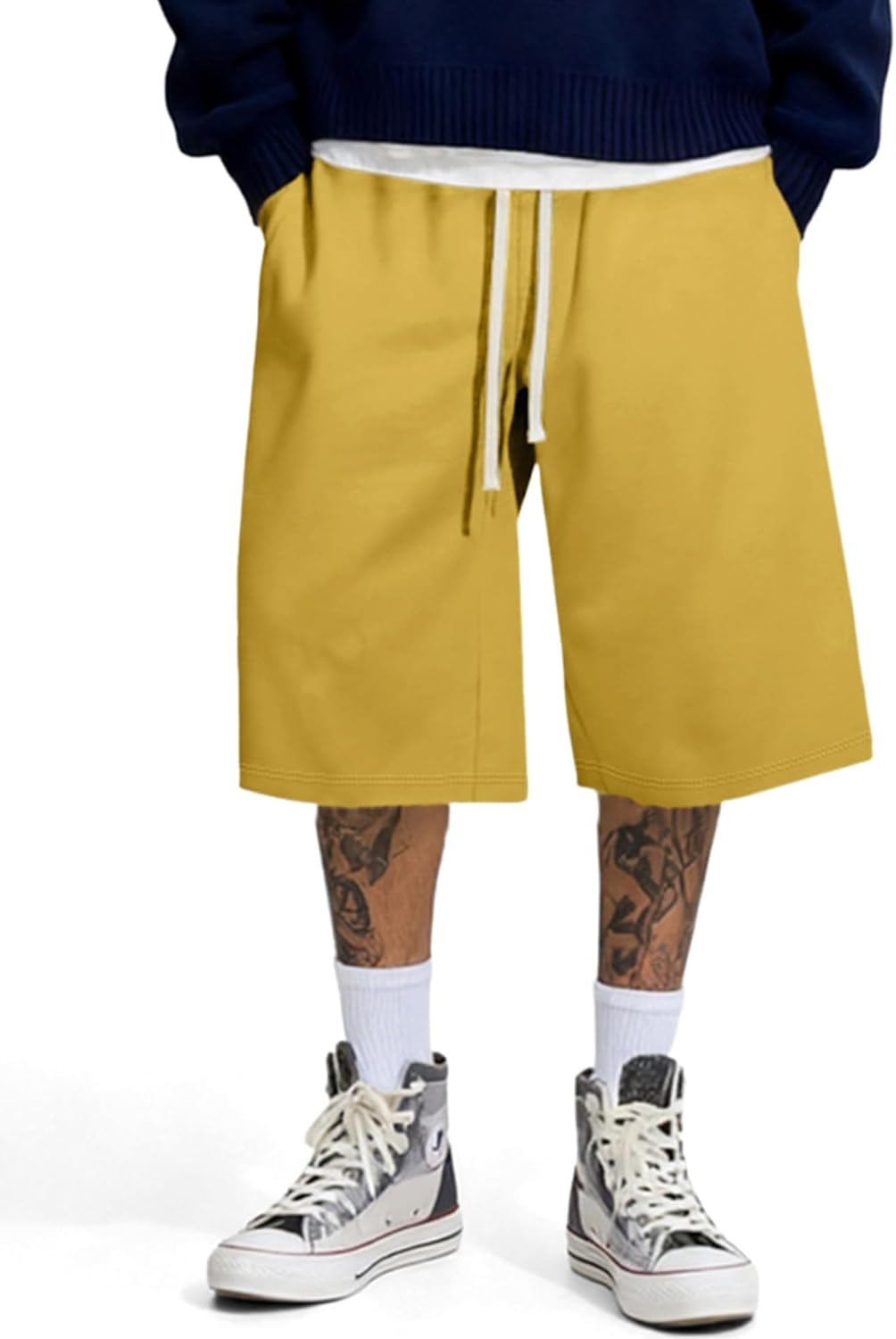 JMIERR 2026 Men's Baggy Sweat Shorts Lightweight Under Knee Casual Drawstring Y2K Shorts Loose Fit Gym Shorts
