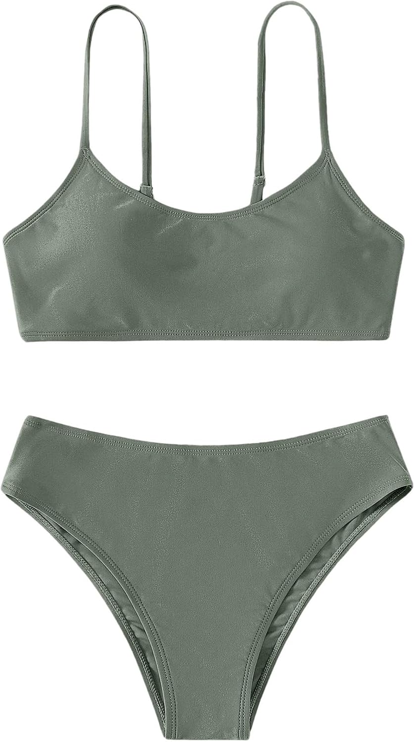 SHENHE Girl's 2 Piece O Ring Bikini High Waisted Spaghetti Strap Cute Swimsuit Bathing Suit