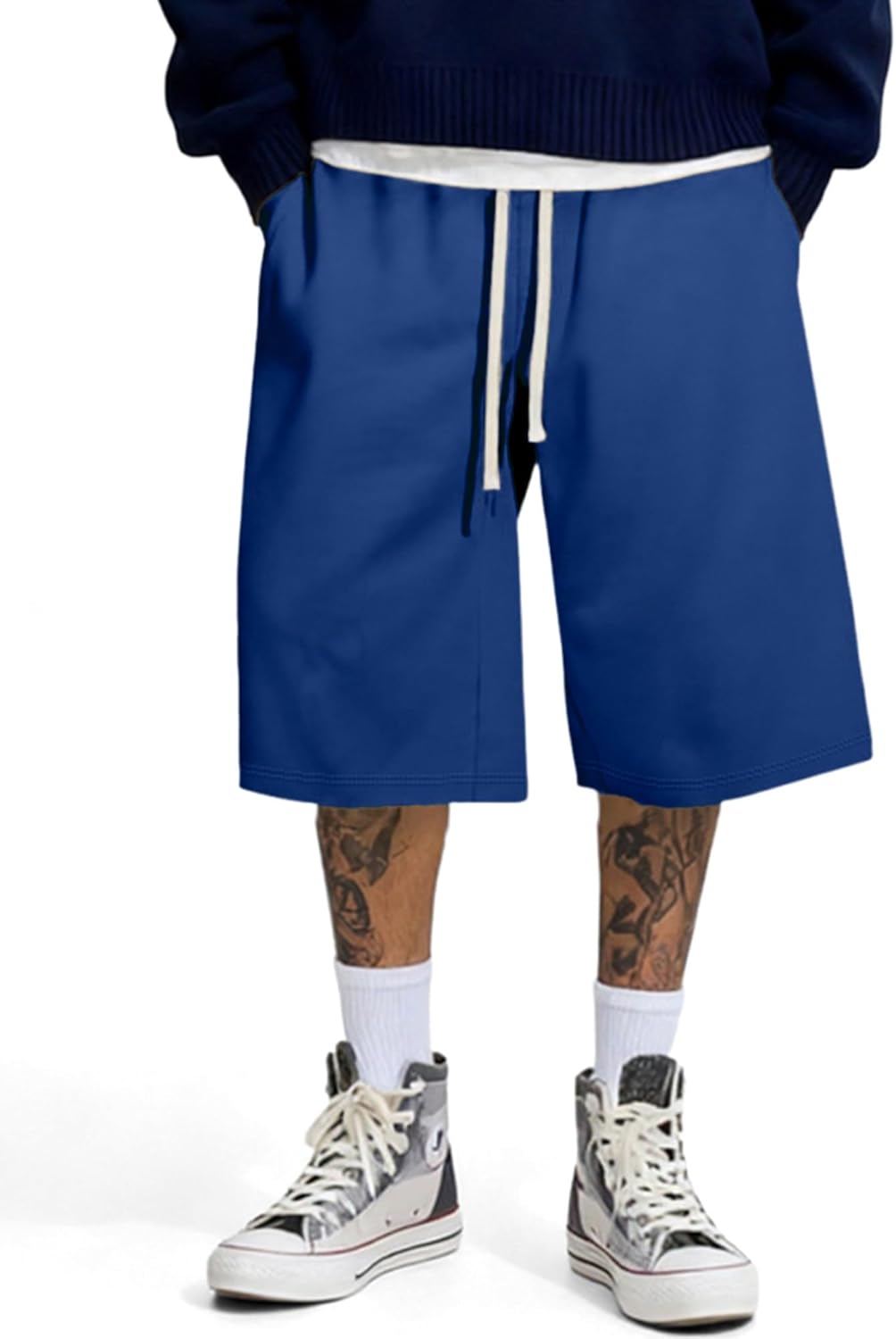 JMIERR 2026 Men's Baggy Sweat Shorts Lightweight Under Knee Casual Drawstring Y2K Shorts Loose Fit Gym Shorts