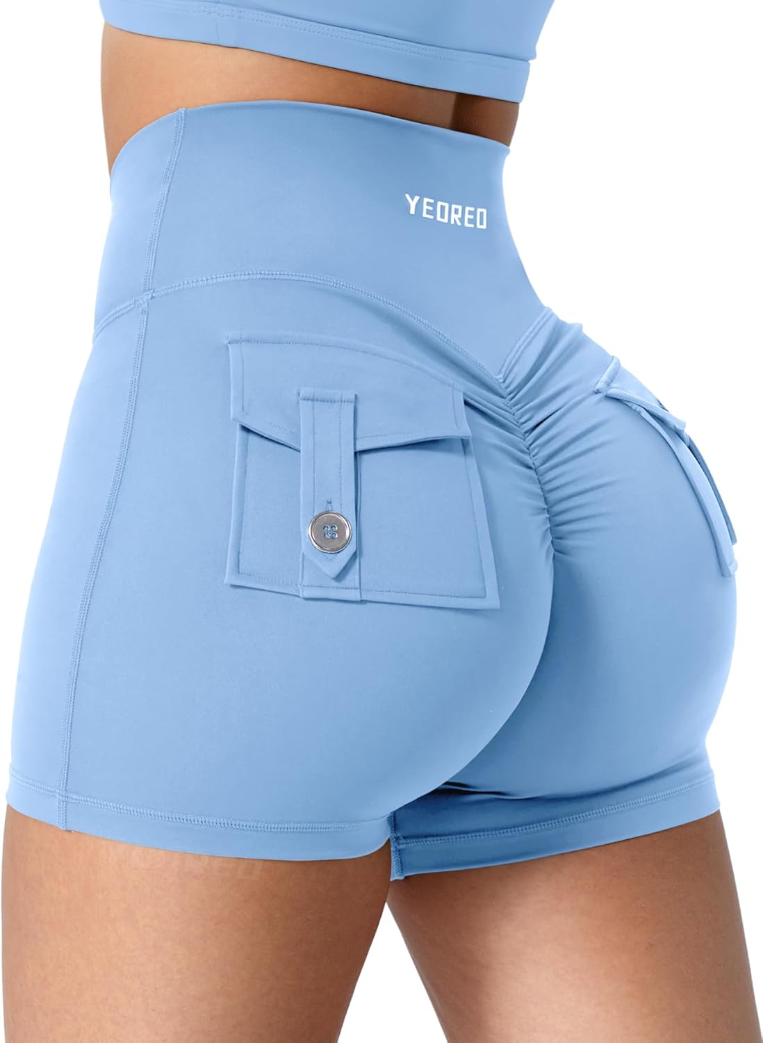 YEOREO CoreFlex Scrunch Workout Shorts with Pockets Charm Gym Biker Shorts for Women High Waisted Booty Yoga