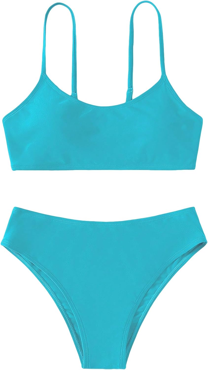 SHENHE Girl's 2 Piece O Ring Bikini High Waisted Spaghetti Strap Cute Swimsuit Bathing Suit