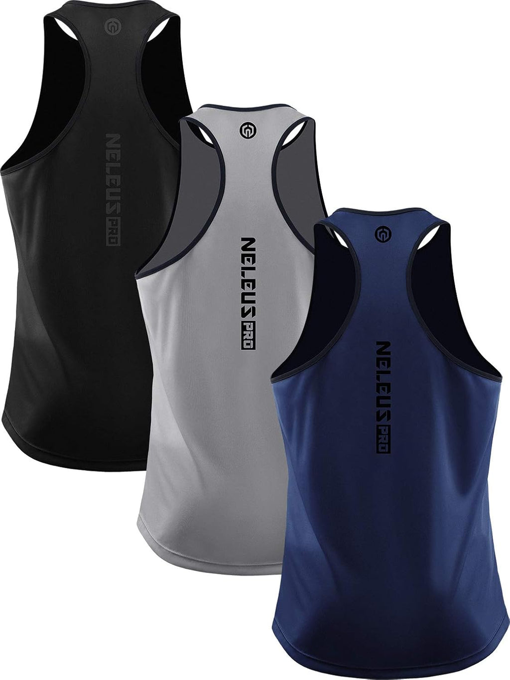 NELEUS Men's 3 Pack Dry Fit Y-Back Muscle Tank Workout Gym Shirt