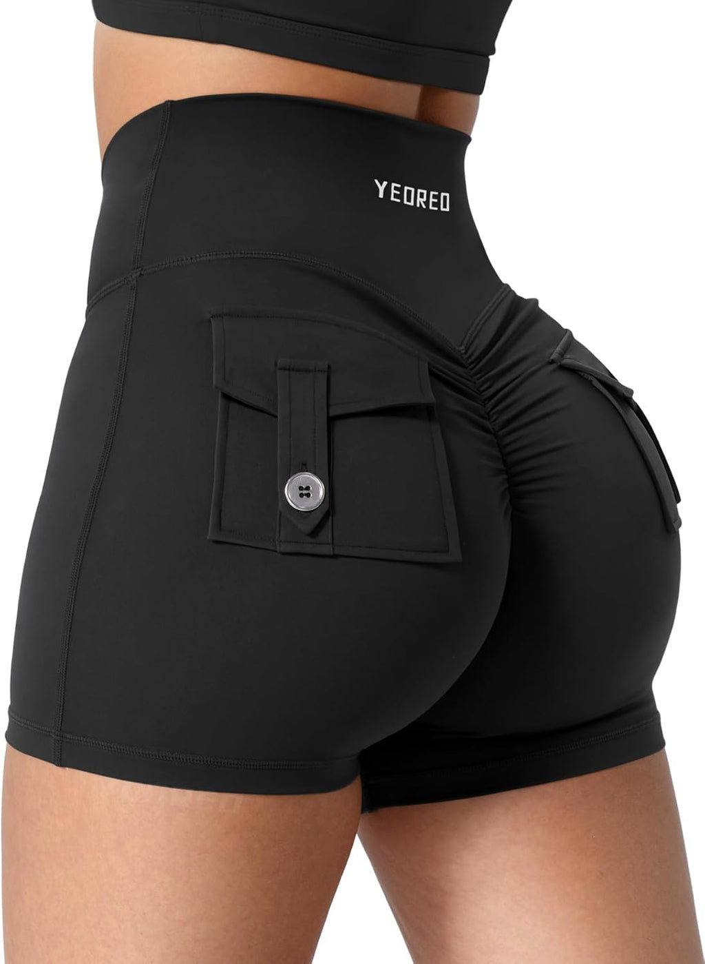 YEOREO CoreFlex Scrunch Workout Shorts with Pockets Charm Gym Biker Shorts for Women High Waisted Booty Yoga