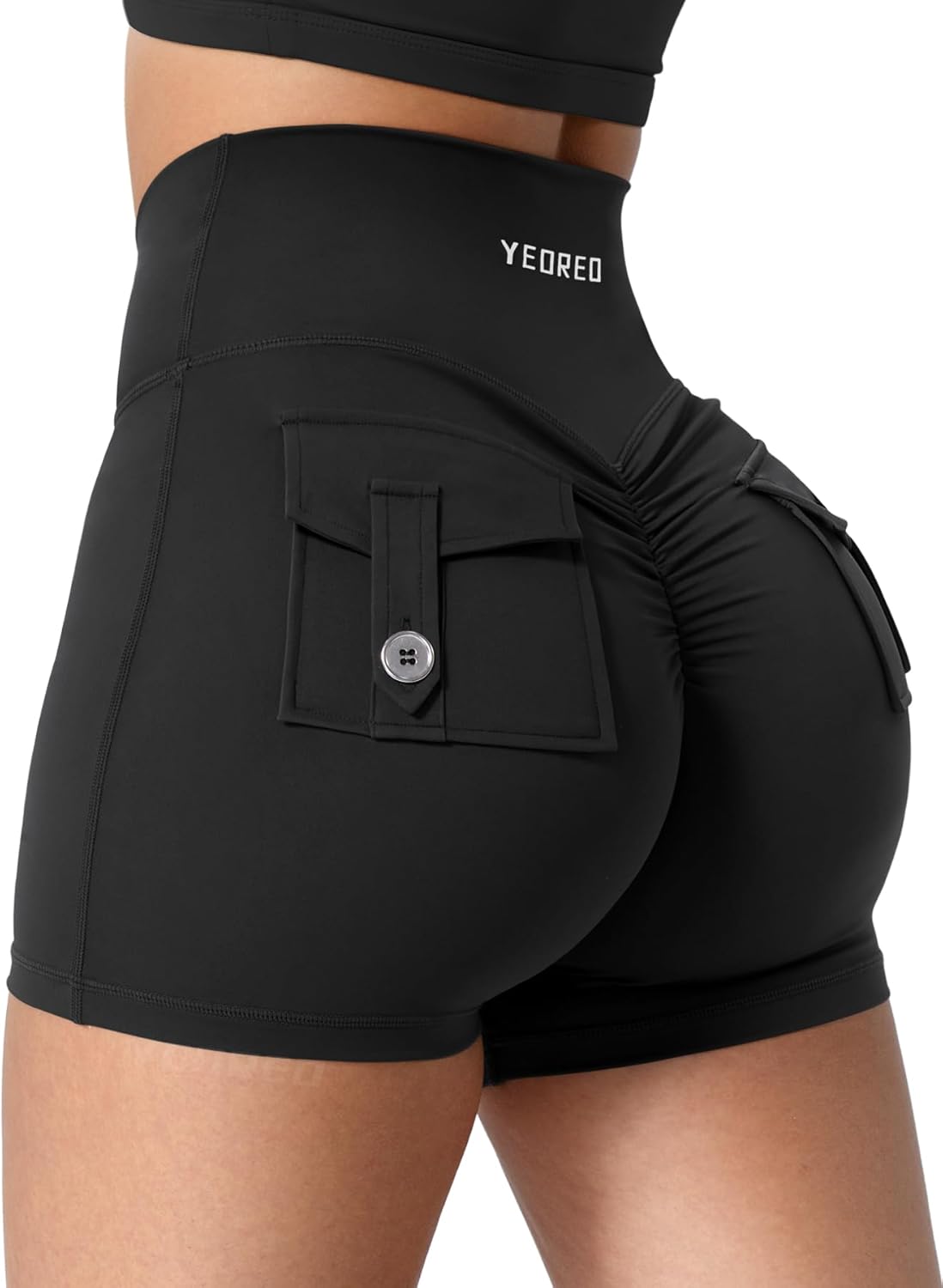 YEOREO CoreFlex Scrunch Workout Shorts with Pockets Charm Gym Biker Shorts for Women High Waisted Booty Yoga