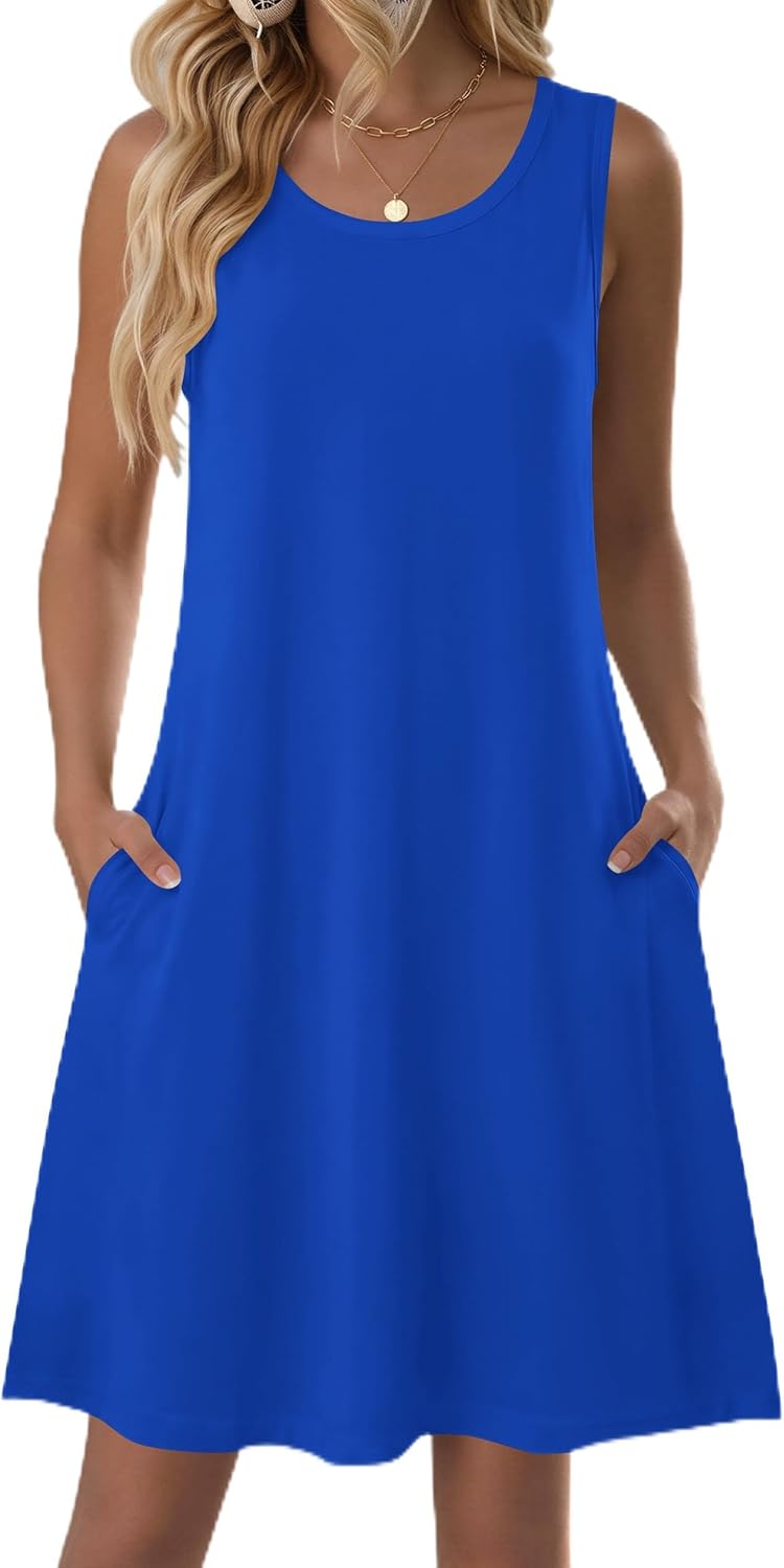 Zeagoo Summer Dresses for Women 2026 Sleeveless Casual Floral Tshirt Sundress with Pockets Loose Tank Beach Dress