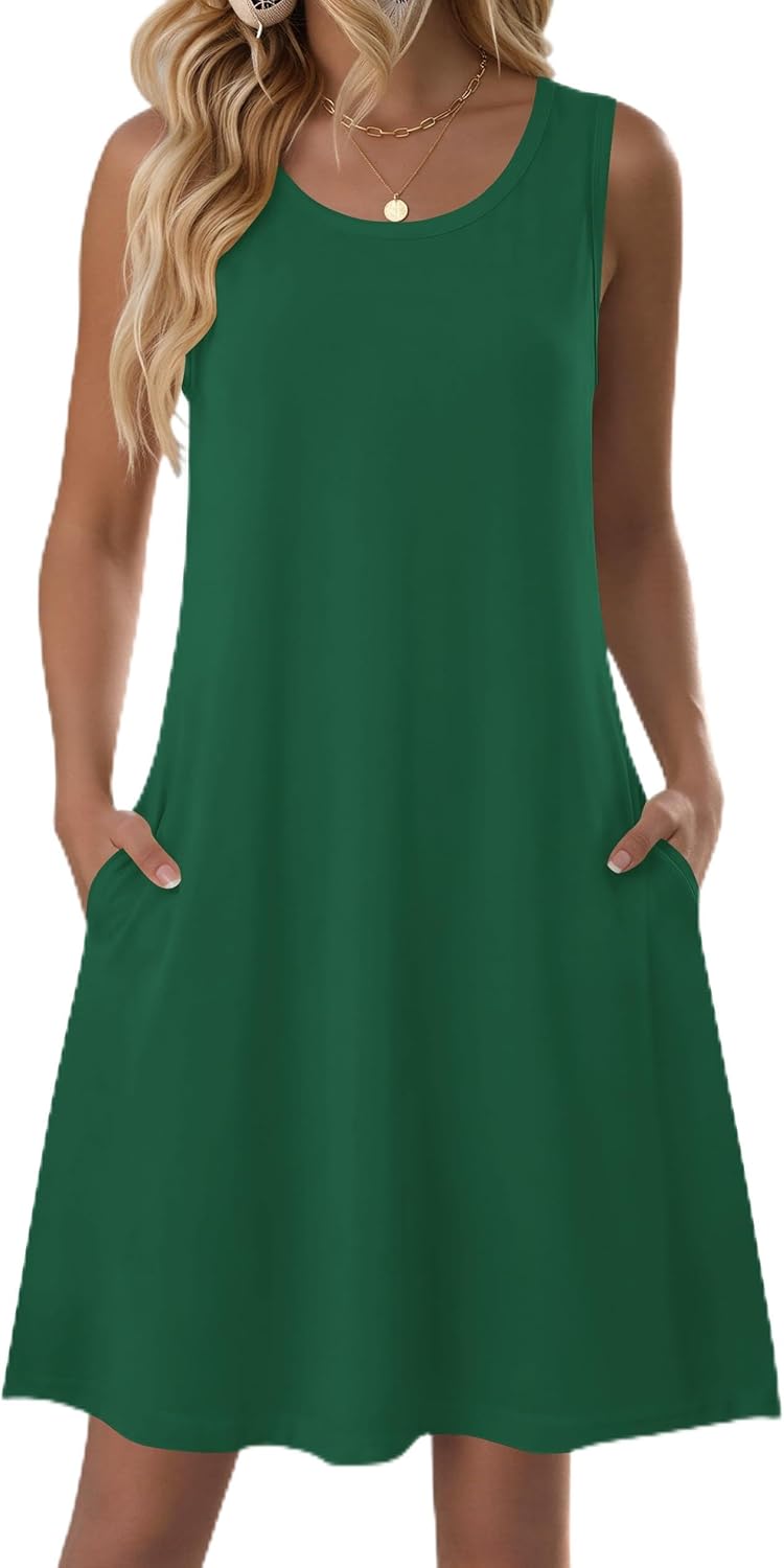 Zeagoo Summer Dresses for Women 2026 Sleeveless Casual Floral Tshirt Sundress with Pockets Loose Tank Beach Dress