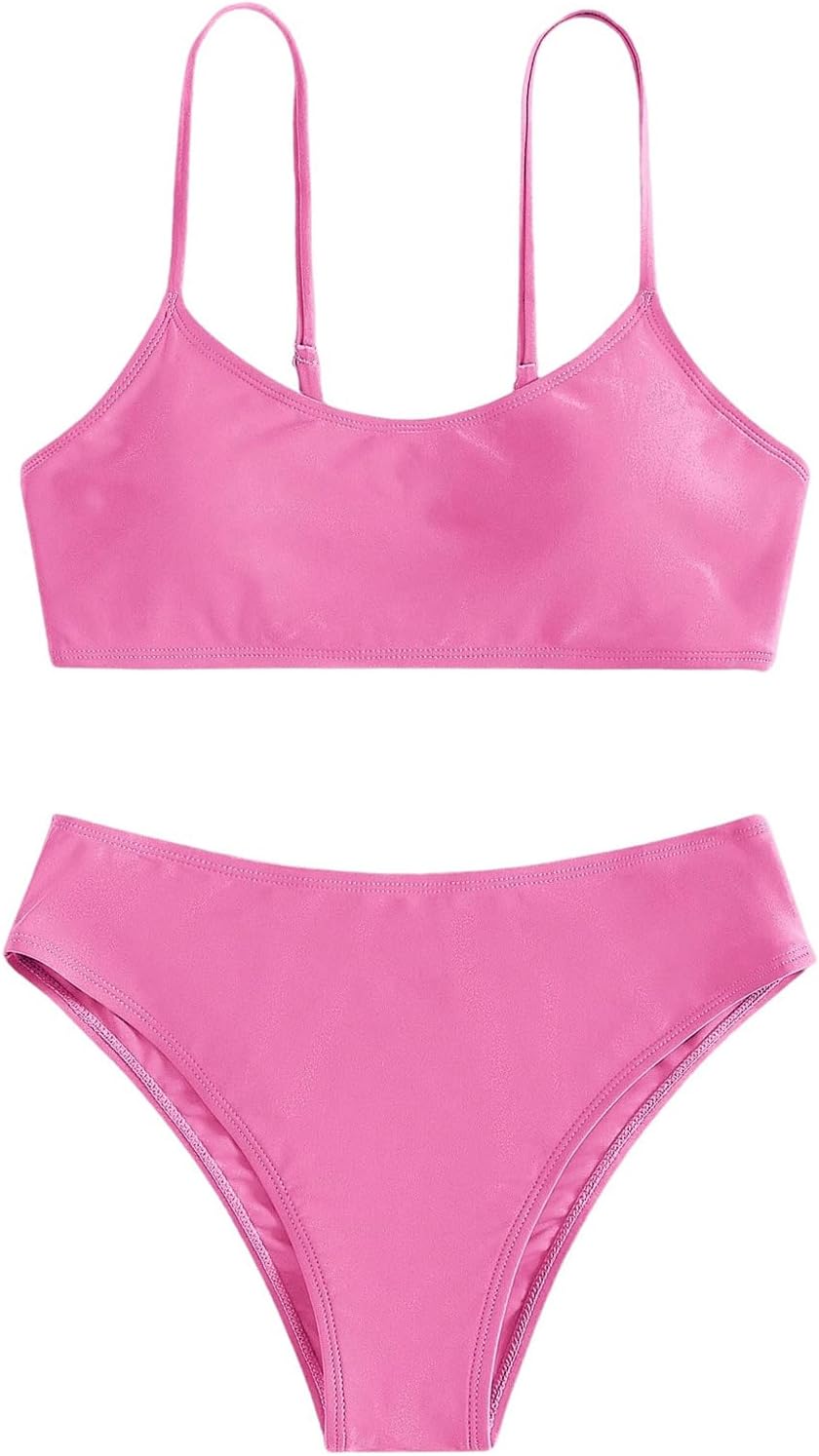 SHENHE Girl's 2 Piece O Ring Bikini High Waisted Spaghetti Strap Cute Swimsuit Bathing Suit