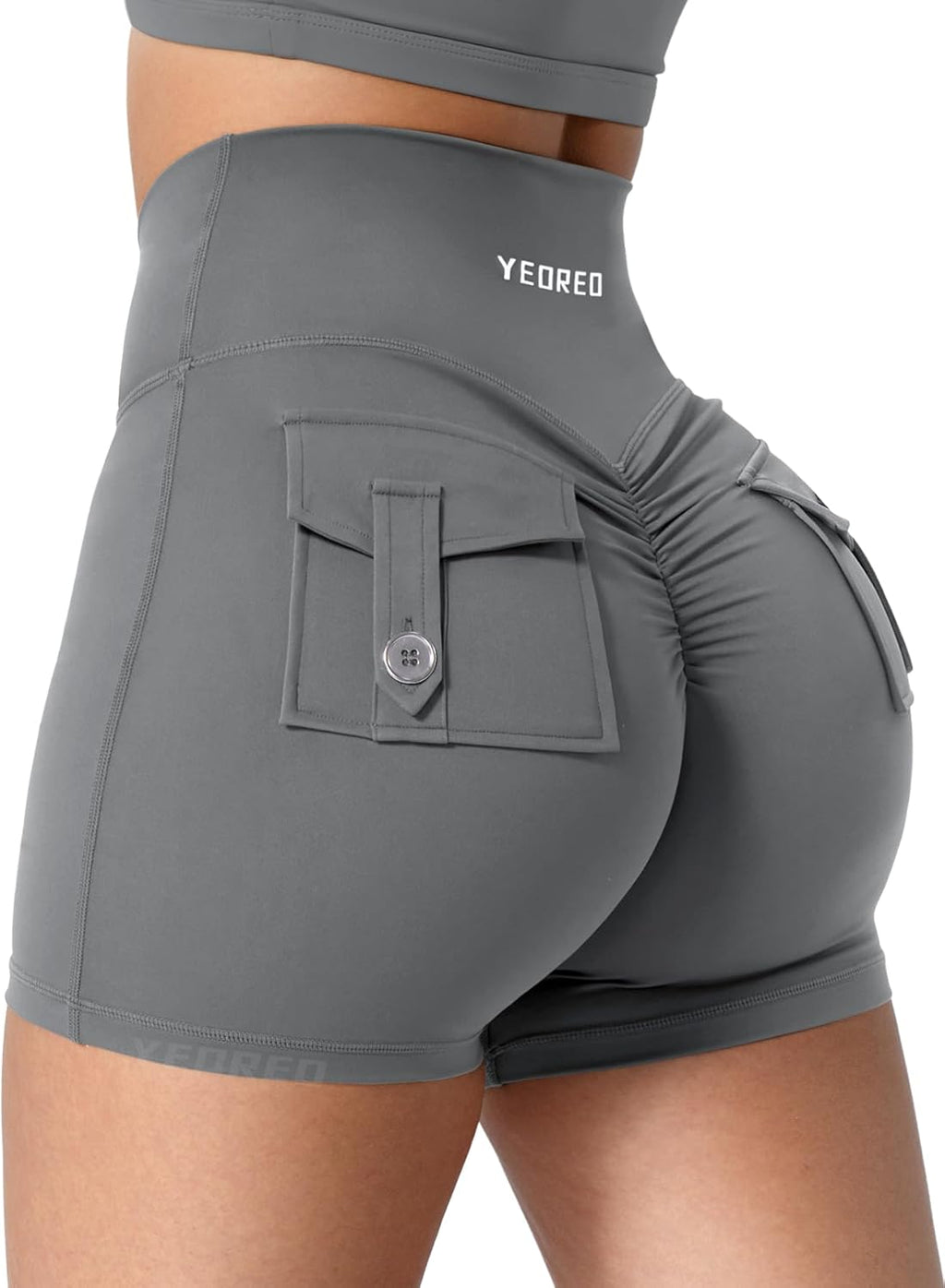 YEOREO CoreFlex Scrunch Workout Shorts with Pockets Charm Gym Biker Shorts for Women High Waisted Booty Yoga