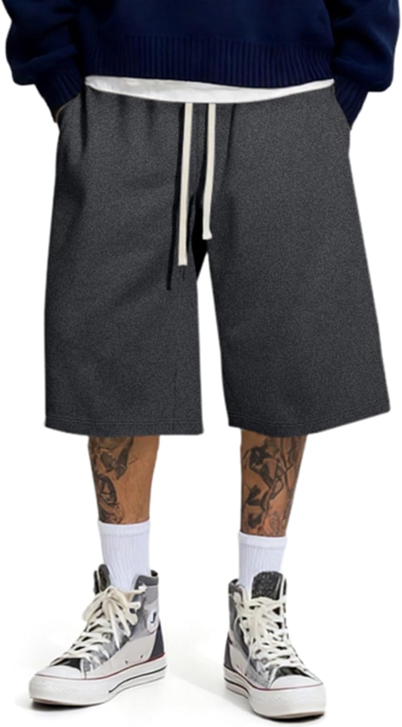 JMIERR 2026 Men's Baggy Sweat Shorts Lightweight Under Knee Casual Drawstring Y2K Shorts Loose Fit Gym Shorts