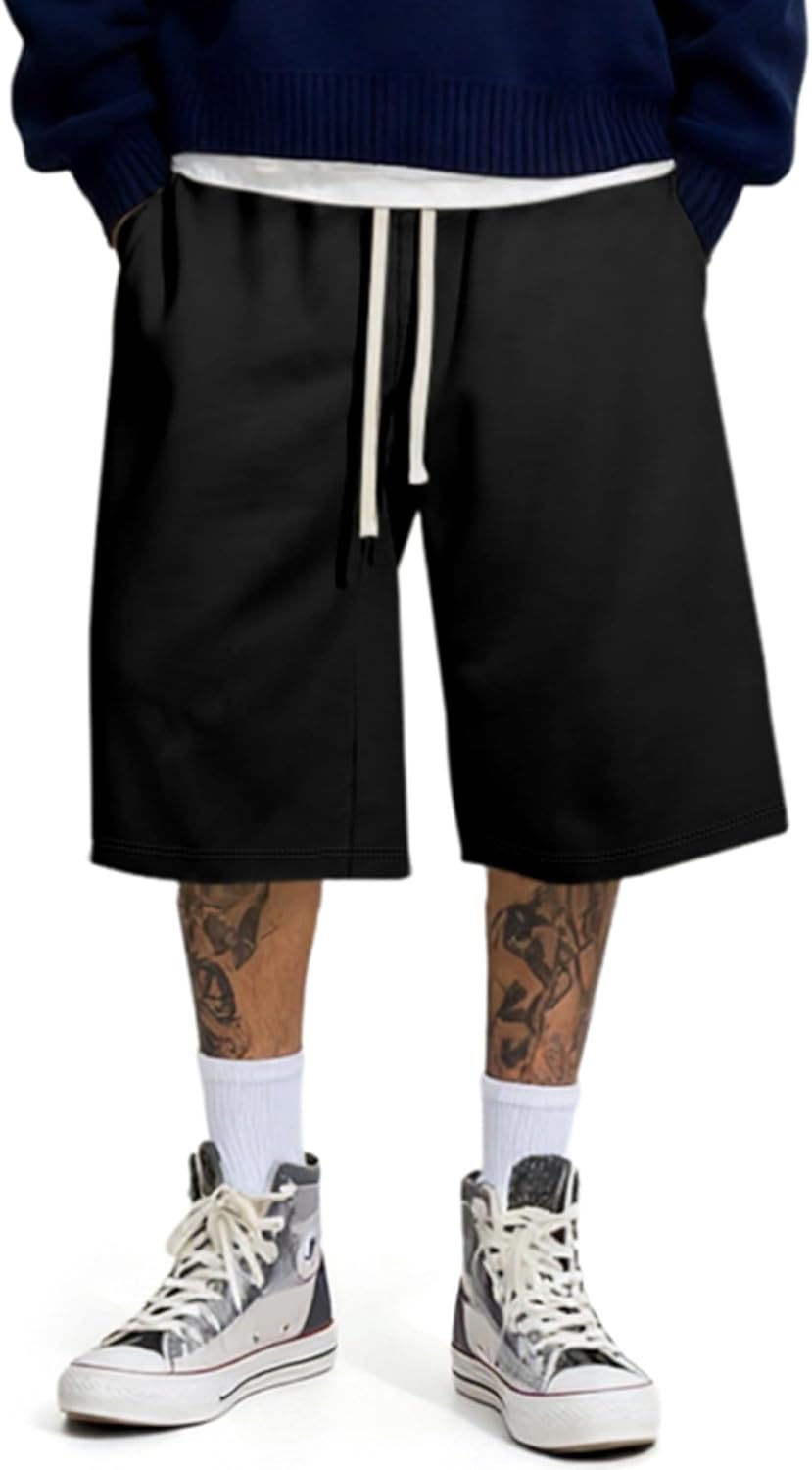 JMIERR 2026 Men's Baggy Sweat Shorts Lightweight Under Knee Casual Drawstring Y2K Shorts Loose Fit Gym Shorts