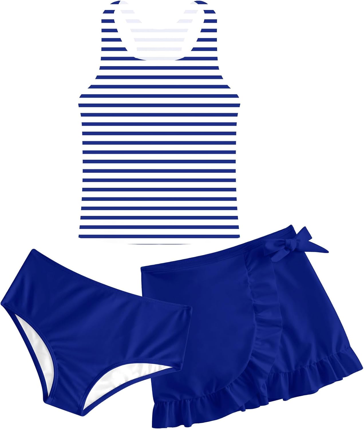 Girls Swimsuits 3 Piece Tankini Bathing Suit Set Cute Bikini Swimwear with Cover Ups Beach Skirt 5-16 Years