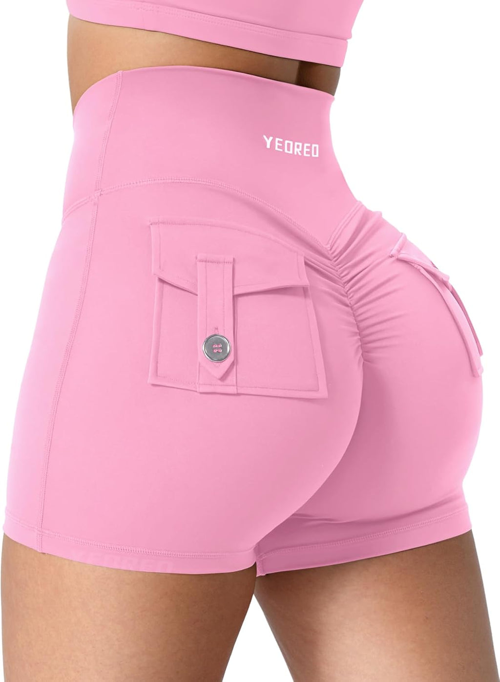 YEOREO CoreFlex Scrunch Workout Shorts with Pockets Charm Gym Biker Shorts for Women High Waisted Booty Yoga