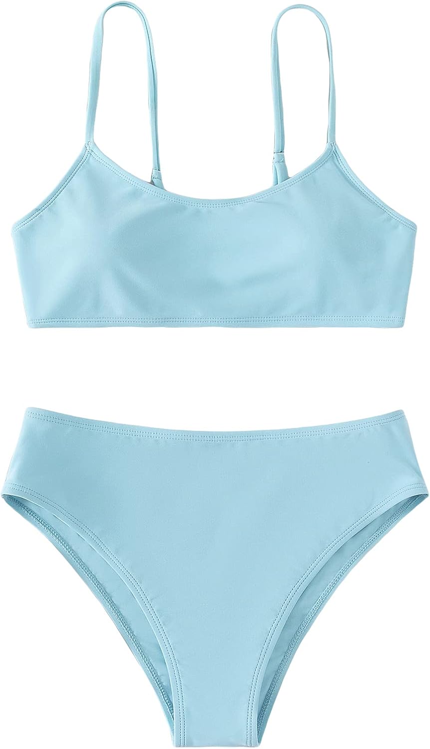 SHENHE Girl's 2 Piece O Ring Bikini High Waisted Spaghetti Strap Cute Swimsuit Bathing Suit