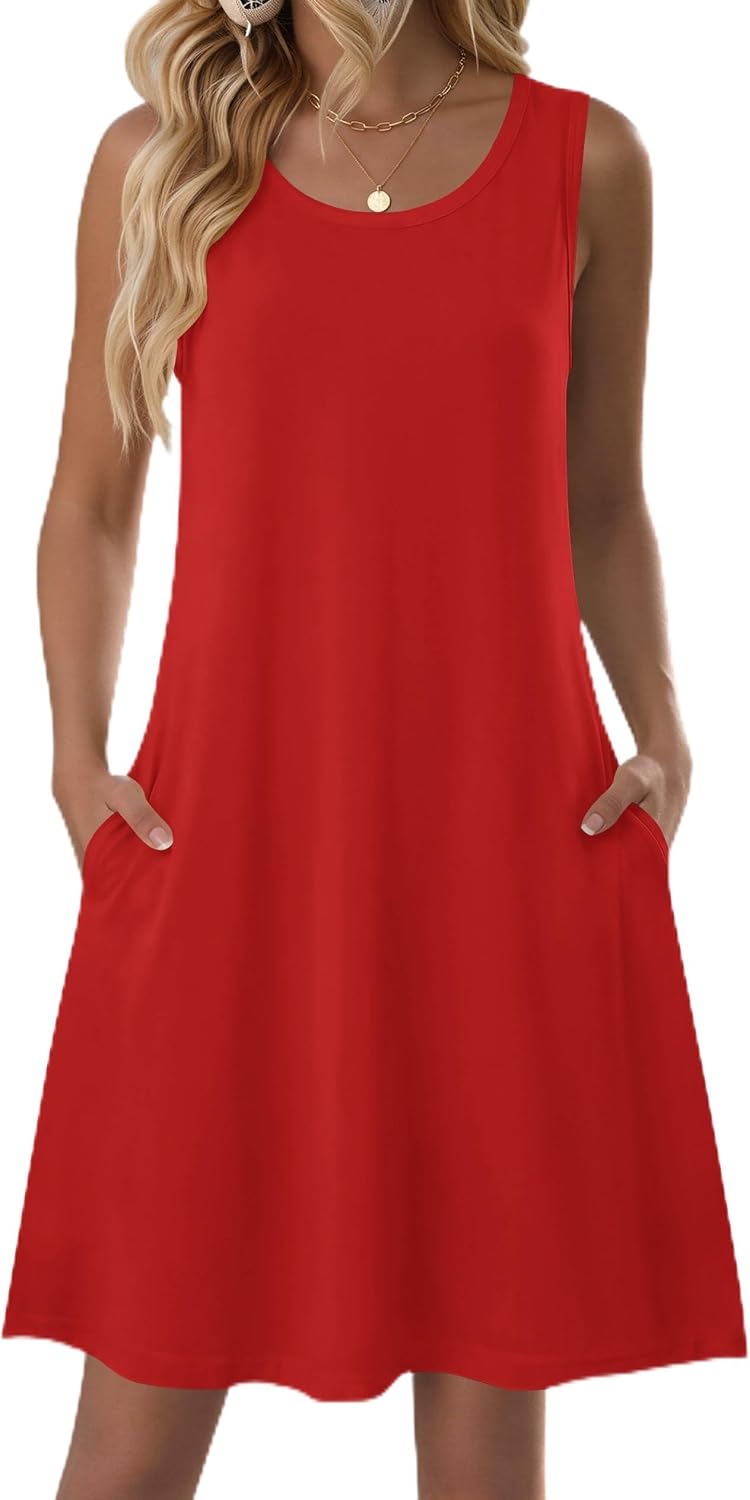 Zeagoo Summer Dresses for Women 2026 Sleeveless Casual Floral Tshirt Sundress with Pockets Loose Tank Beach Dress