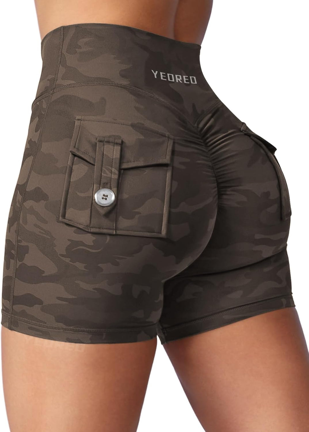 YEOREO CoreFlex Scrunch Workout Shorts with Pockets Charm Gym Biker Shorts for Women High Waisted Booty Yoga