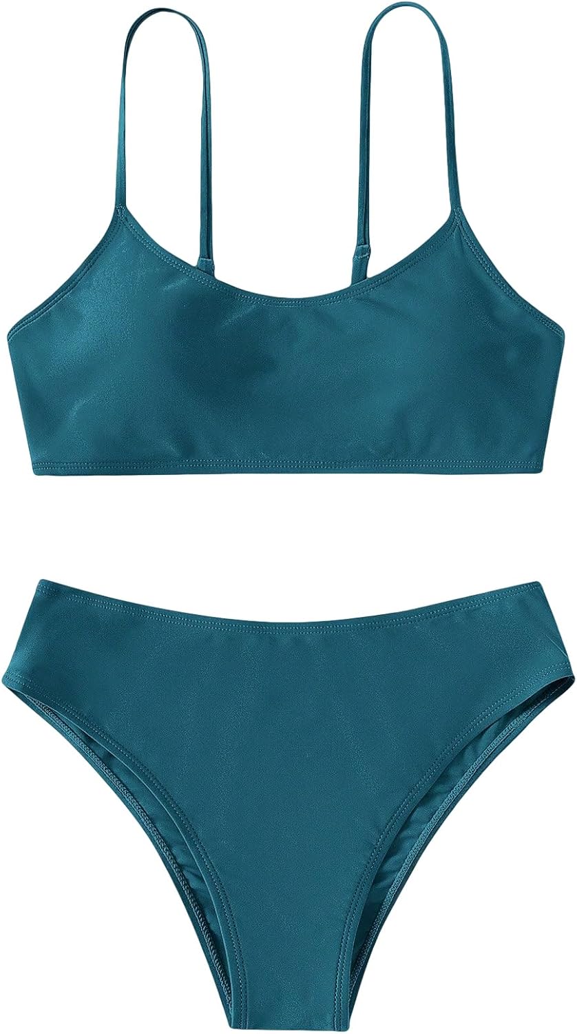 SHENHE Girl's 2 Piece O Ring Bikini High Waisted Spaghetti Strap Cute Swimsuit Bathing Suit