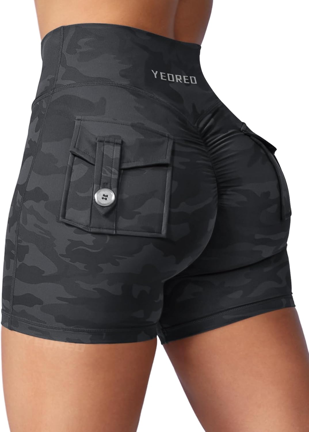 YEOREO CoreFlex Scrunch Workout Shorts with Pockets Charm Gym Biker Shorts for Women High Waisted Booty Yoga