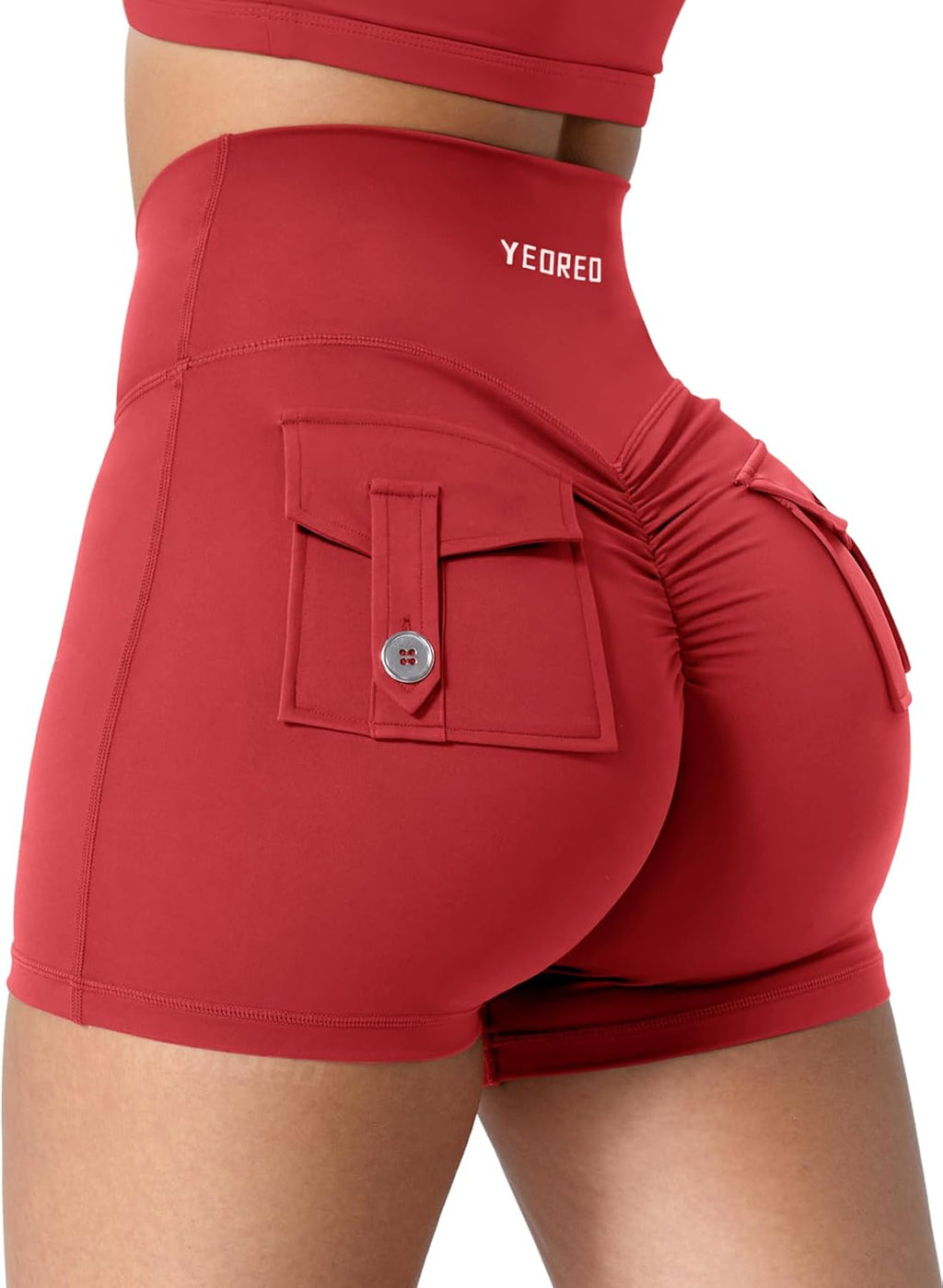 YEOREO CoreFlex Scrunch Workout Shorts with Pockets Charm Gym Biker Shorts for Women High Waisted Booty Yoga