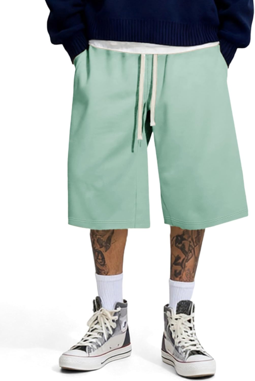 JMIERR 2026 Men's Baggy Sweat Shorts Lightweight Under Knee Casual Drawstring Y2K Shorts Loose Fit Gym Shorts