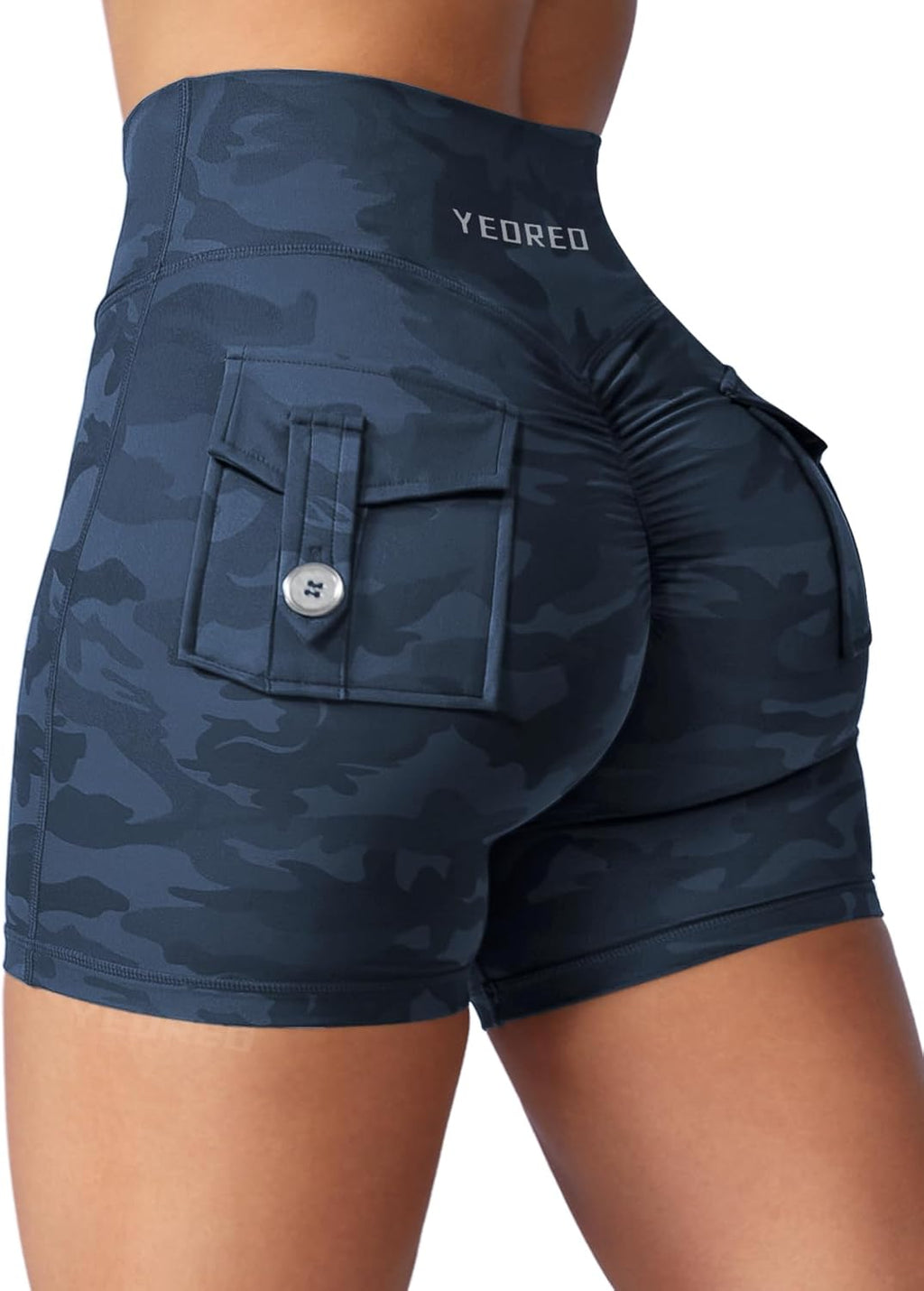 YEOREO CoreFlex Scrunch Workout Shorts with Pockets Charm Gym Biker Shorts for Women High Waisted Booty Yoga