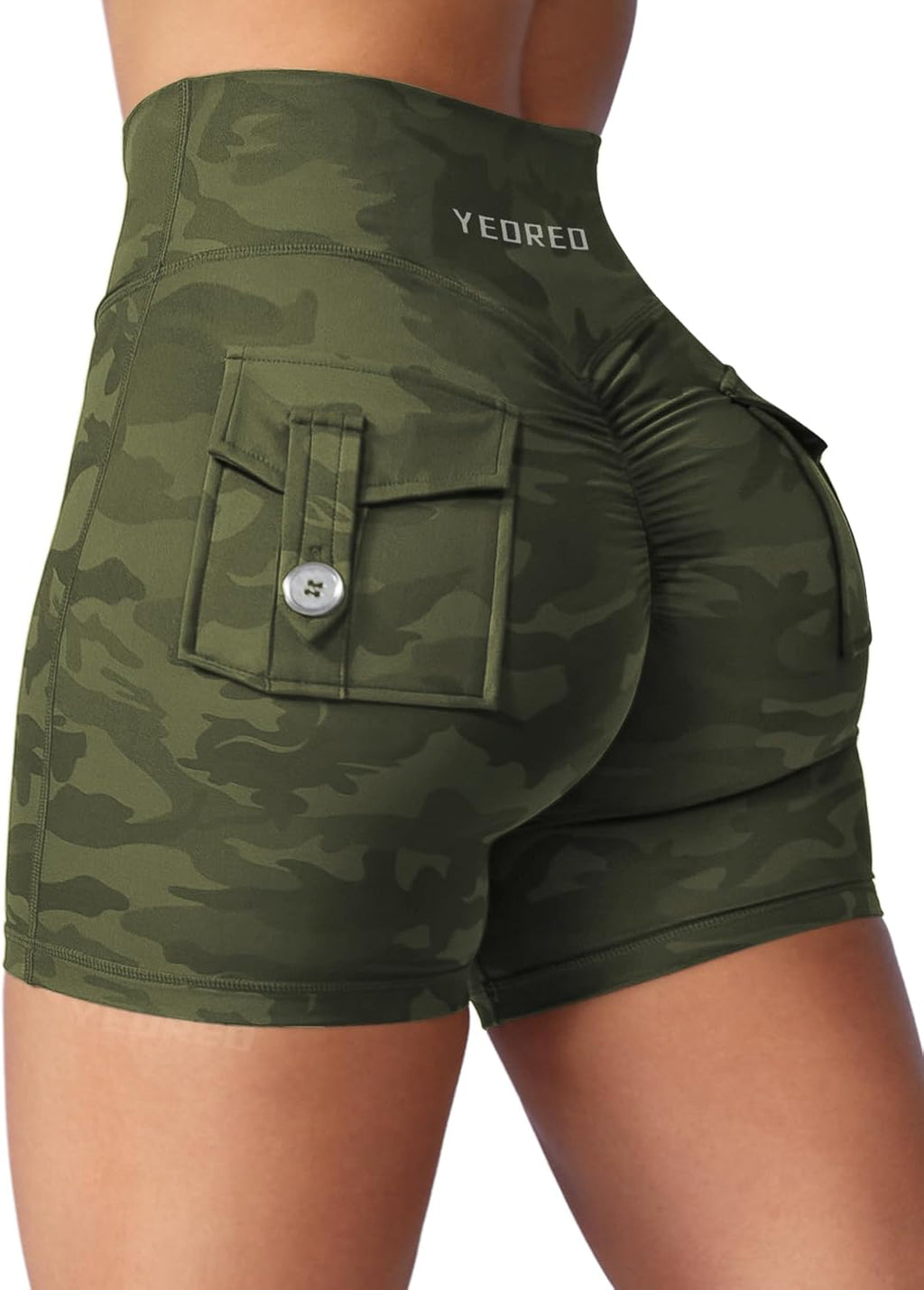 YEOREO CoreFlex Scrunch Workout Shorts with Pockets Charm Gym Biker Shorts for Women High Waisted Booty Yoga