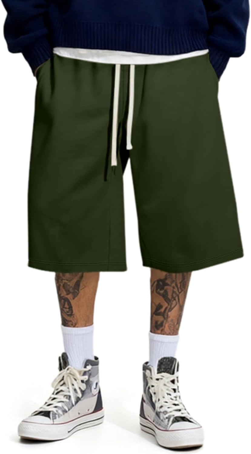 JMIERR 2026 Men's Baggy Sweat Shorts Lightweight Under Knee Casual Drawstring Y2K Shorts Loose Fit Gym Shorts