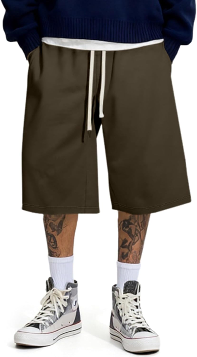 JMIERR 2026 Men's Baggy Sweat Shorts Lightweight Under Knee Casual Drawstring Y2K Shorts Loose Fit Gym Shorts