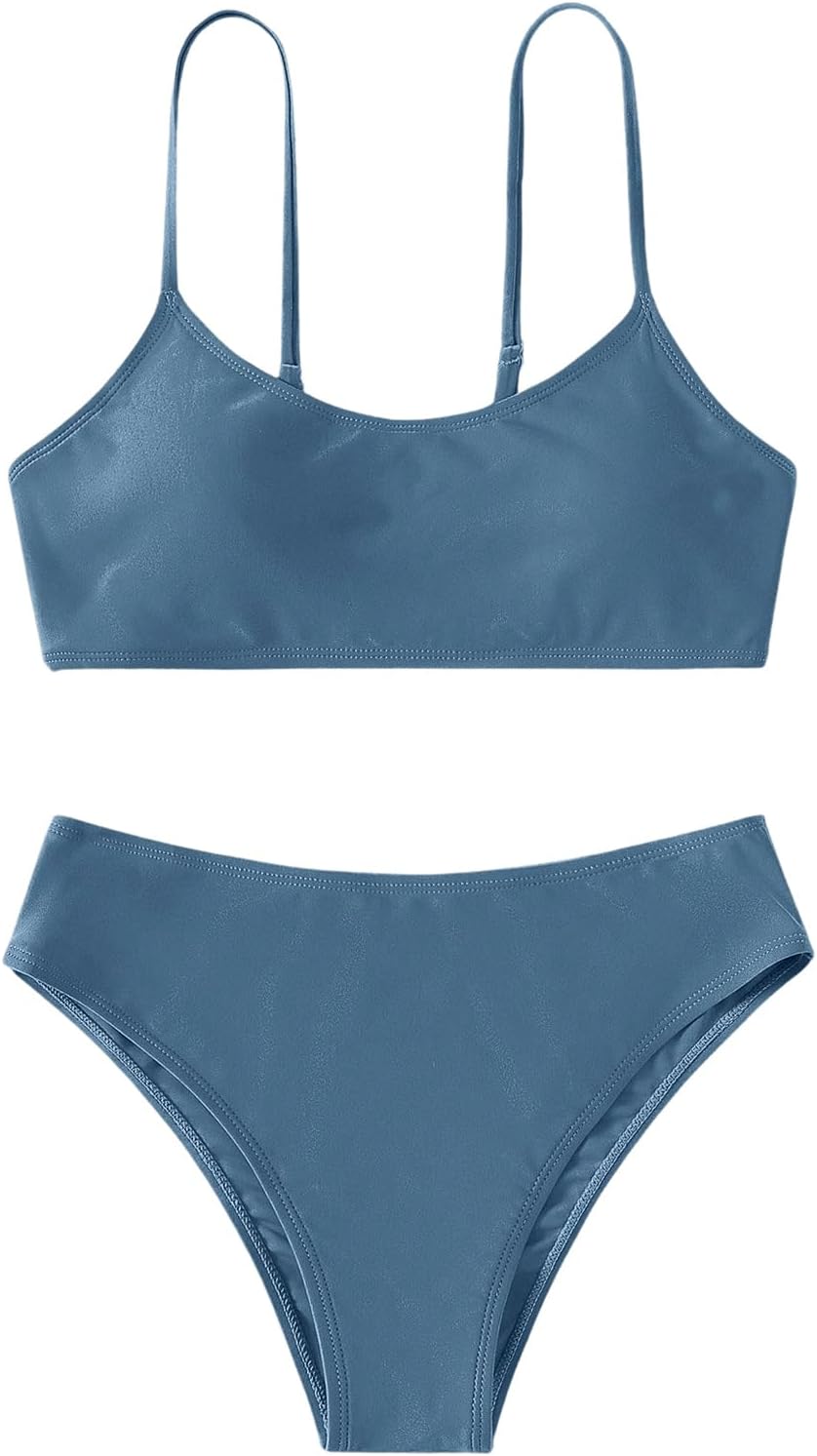 SHENHE Girl's 2 Piece O Ring Bikini High Waisted Spaghetti Strap Cute Swimsuit Bathing Suit