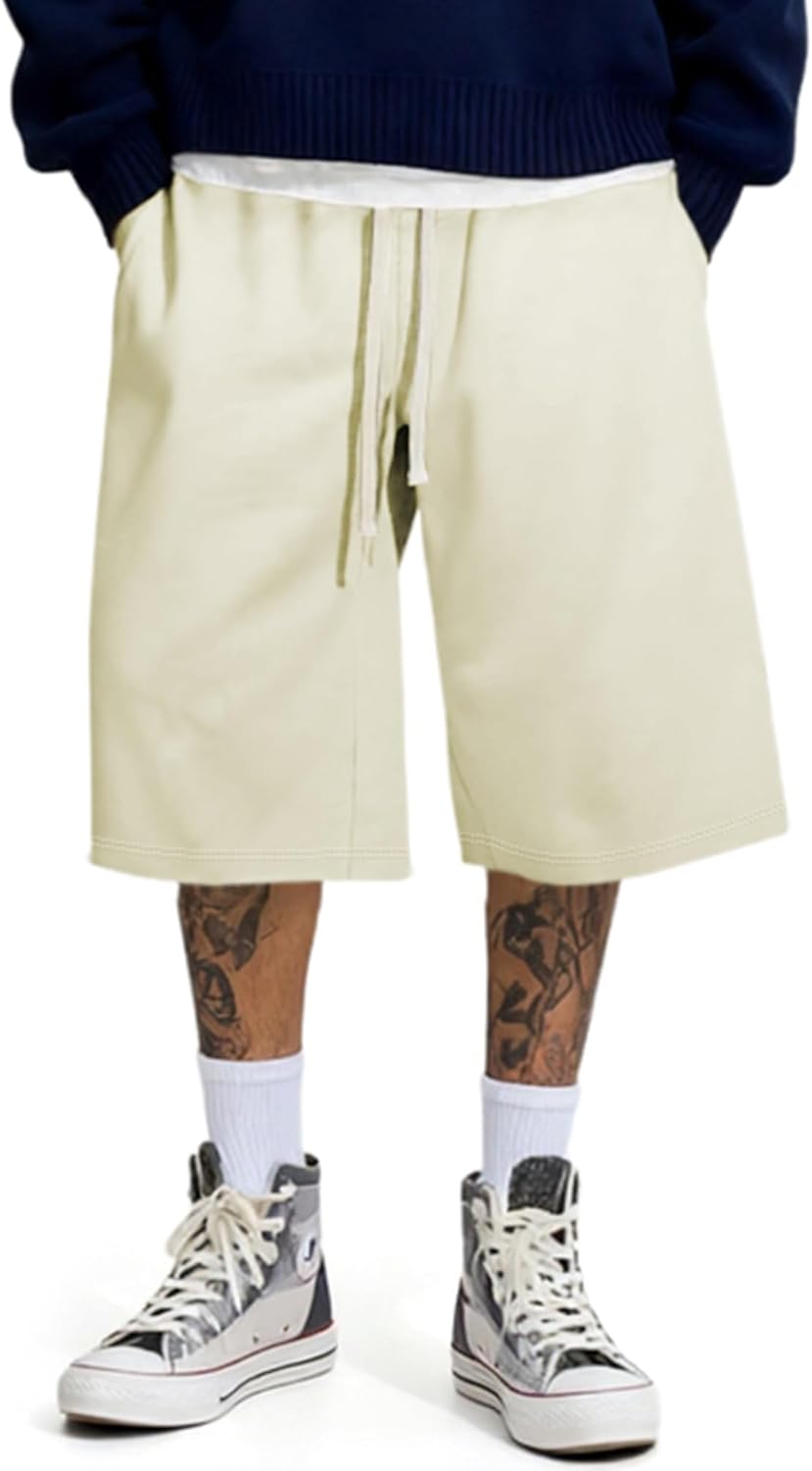 JMIERR 2026 Men's Baggy Sweat Shorts Lightweight Under Knee Casual Drawstring Y2K Shorts Loose Fit Gym Shorts