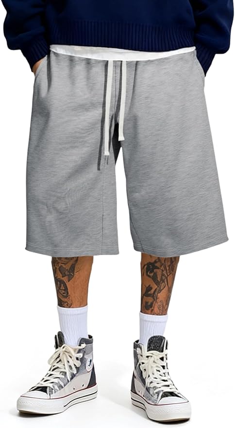 JMIERR 2026 Men's Baggy Sweat Shorts Lightweight Under Knee Casual Drawstring Y2K Shorts Loose Fit Gym Shorts