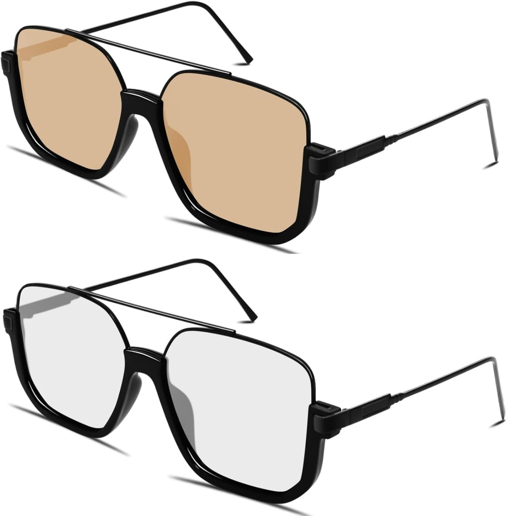 GUVIVI Retro Oversized Aviator Sunglasses for Women Men Square Double Bridge Pilot Sun Glasses 70s Trendy Shades
