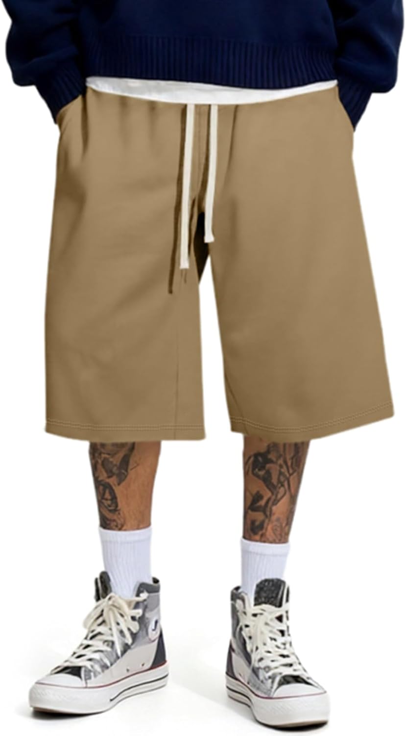 JMIERR 2026 Men's Baggy Sweat Shorts Lightweight Under Knee Casual Drawstring Y2K Shorts Loose Fit Gym Shorts